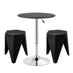 Artiss Bar Stools and Table Set 3PCS Dining Desk Kitchen Chair PVC Leather Black