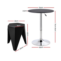 Artiss Bar Stools and Table Set 3PCS Dining Desk Kitchen Chair PVC Leather Black