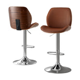 Artiss 2X Bar Stools Bentwood Adjustable Kitchen Counter Chair Leather Brown