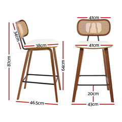 4x Artiss Bar Stools Kitchen Counter Rattan Chairs PU Leather Padding