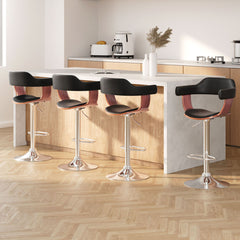 Artiss Set of 4 Bar Stools Gas Lift Leather w/Armrest Black
