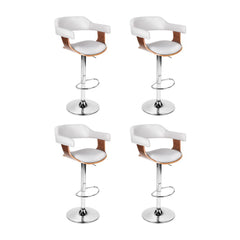 4x Artiss Bar Stools Gas Lift Leather with Armrest White