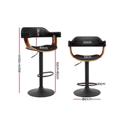 Artiss Set of 2 Bar Stools Gas Lift Leather w/Armrest All Black