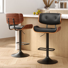 Artiss Set of 2 Bar Stools Gas Lift Leather All Black