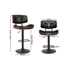 Artiss Set of 2 Bar Stools Gas Lift Leather All Black