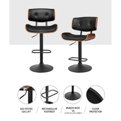 Artiss Set of 2 Bar Stools Gas Lift Leather All Black