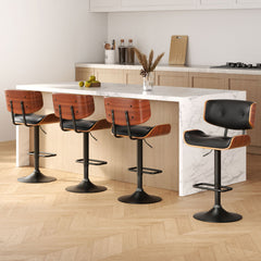 Artiss 4x Bar Stools Gas Lift Leather All Black