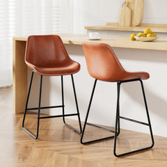 Artiss Bar Stools Kitchen Counter Barstools Leather Metal Chairs Brown x2