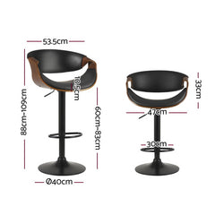 Artiss Set of 2 Bar Stools Gas Lift Leather w/Armrest