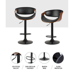 Artiss Set of 2 Bar Stools Gas Lift Leather w/Armrest