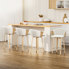 Artiss Set of 4 Bar Stools Swivel Leather Chairs Wooden