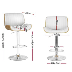 Artiss Set of 2 Bar Stools Adjustable Leather Chairs