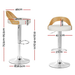 Artiss Set of 4 Bar Stools Adjustable Leather Padded White