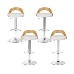 Artiss Set of 4 Bar Stools Adjustable Leather Padded White