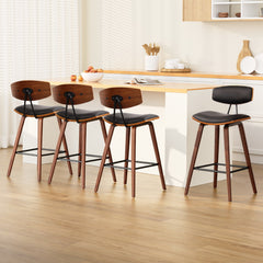 Artiss Set of 4 Bar Stools Leather Padded w/Backrest