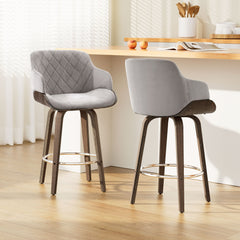 Artiss Set of 2 Bar Stools Swivel Velvet Padded Wooden