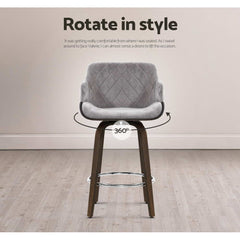 Artiss Set of 2 Bar Stools Swivel Velvet Padded Wooden