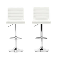 Artiss 2x Bar Stools Padded Leather Gas Lift White