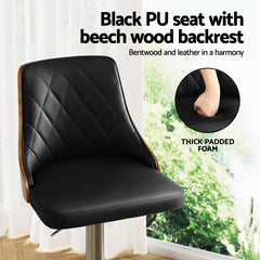 Artiss Bar Stool Bentwood Swivel Adjustable Kitchen Counter Stool Leather Black