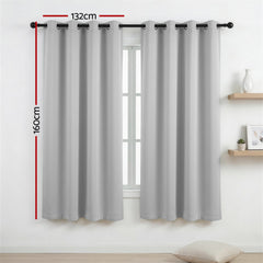 Artiss Blockout Curtains 2X 132x160cm Thermal Insulated Eyelet Drapes Grey