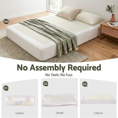 Artiss Compression Bed Frame Queen Size No Assembly Vacuum High Density Sponge Boucle Cream White
