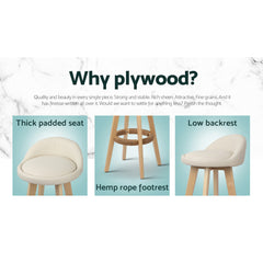 Artiss Set of 4 Bar Stools Padded Leather Wooden Beige