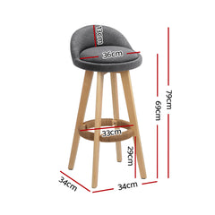 Artiss Set of 4 Bar Stools Padded Linen Wooden Grey