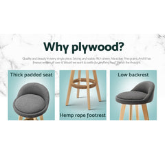 Artiss Set of 4 Bar Stools Padded Linen Wooden Grey