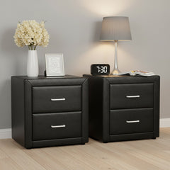 Artiss 2X Bedside Table 2 Drawers Side Table Leather - CADEN Black
