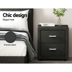 Artiss 2X Bedside Table 2 Drawers Fabric - CADEN Charcoal