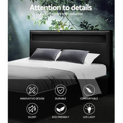 Artiss Cole LED Bed Frame PU Leather Gas Lift Storage - Black Double