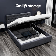 Artiss Bed Frame Double Size Gas Lift Base With Storage Charcoal Fabric Vila Collection
