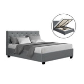 Artiss Vila Bed Frame Fabric Gas Lift Storage - Grey Double