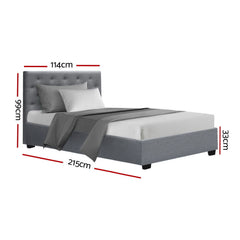 Artiss Vila Bed Frame Fabric Gas Lift Storage - Grey King Single