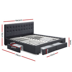 Artiss Bed Frame King Size Mattress Base with 4 Storage Drawers Charcoal AVIO