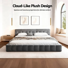 Artiss King Size Bed Frame Plush Soft Headboard Velvet Platform Base for Modern Bedrooms Grey