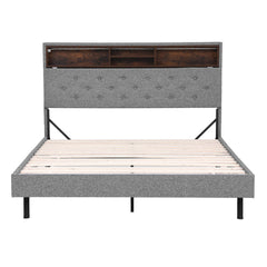 Artiss Bed Frame Double Size LED Mattress Base Platform with Storage Shelf Hidden Storage Box Grey