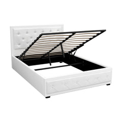 Artiss Tiyo Bed Frame PU Leather Gas Lift Storage - White Double