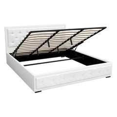 Artiss Bed Frame King Size Gas Lift Base With Storage White Leather Tiyo Collection
