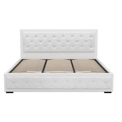 Artiss Bed Frame King Size Gas Lift Base With Storage White Leather Tiyo Collection