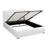Artiss Tiyo Bed Frame PU Leather Gas Lift Storage - White Queen