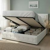 Artiss Tiyo Bed Frame PU Leather Gas Lift Storage - White Queen