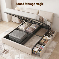 Artiss Queen Bed Frame Gas Lift Storage 3 Drawers Adjustable Headboard Platform