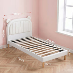 Artiss Kids King Single Bed Frame Bear Ears Headboard Upholstered Leather