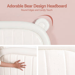 Artiss Kids King Single Bed Frame Bear Ears Headboard Upholstered Leather