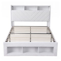 Artiss Queen Bed Frame with Storage Charging Station & LED White