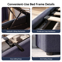 Artiss King Bed Frame with Lift Up Storage and USB Ports Grey