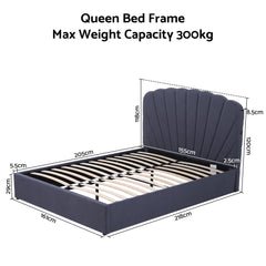 Artiss Queen Bed Frame with Lift Up Storage and USB Ports Grey