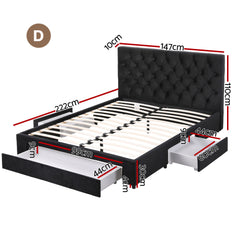 Artiss Double Bed Frame Storage Charging Station Upholstered 3 Drawers USB