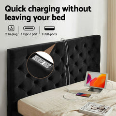 Artiss Double Bed Frame Storage Charging Station Upholstered 3 Drawers USB